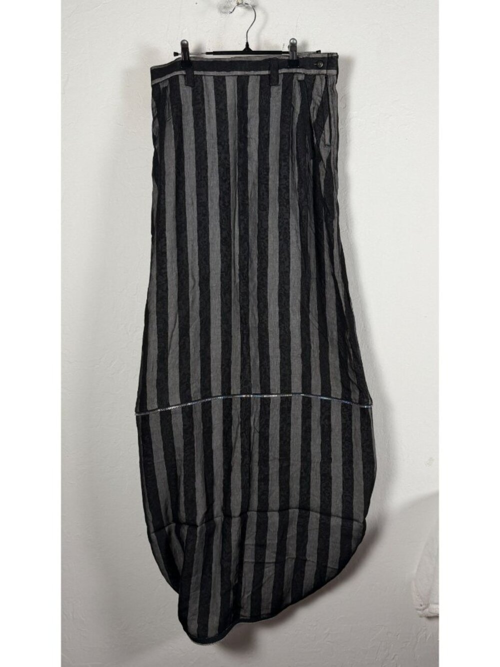 RARE Issey Miyake Womens Striped Maxi Skirt Sheer Mesh Zipper Detail Black Large